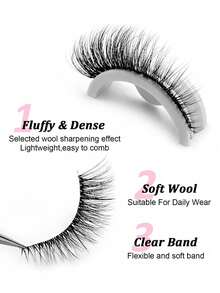 7 Pairs Transparent Stem Natural Style Cross Striped 3D False Eyelashes, Soft Fluffy Faux Mink Lashes, Suitable For Daily Makeup - Black - View 4