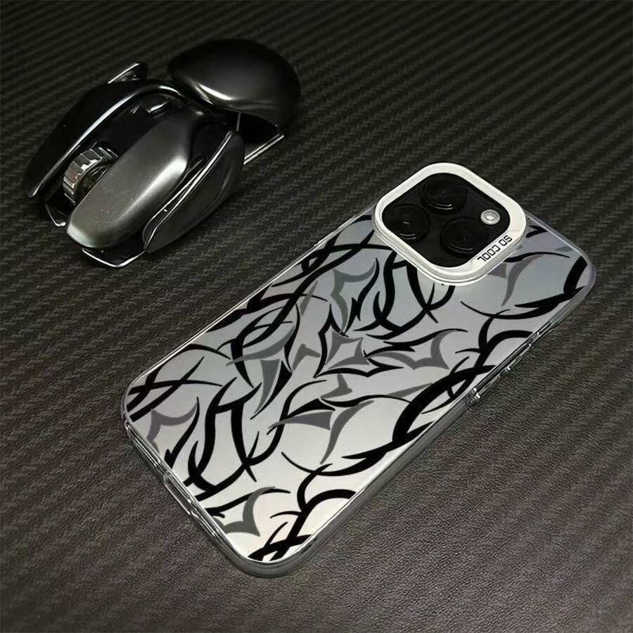 Thorn Stripe Case Suitable For Apple 16 Pro Max,  15 Pro, High-End 14 Pro, Personalized 17, Cool - 彩銀殼-白色-荊棘條紋 - 查看 1