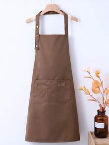 1pc Fabric Kitchen Apron For Hair Salon, Adjustable Shoulder Straps, Dual Pockets, Unisex, Chef BBQ Restaurant Bar Shop Cafe Nail Studio Work Uniform Apron - Multicolor - View 4