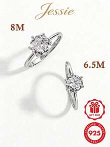 1pc Elegant Fashionable Exquisite Shiny Minimalist Versatile 925 Silver Cubic Zirconia Round Stone Design Ring, Suitable For Women's Dating, Party, Daily Wear - Silver - View 1