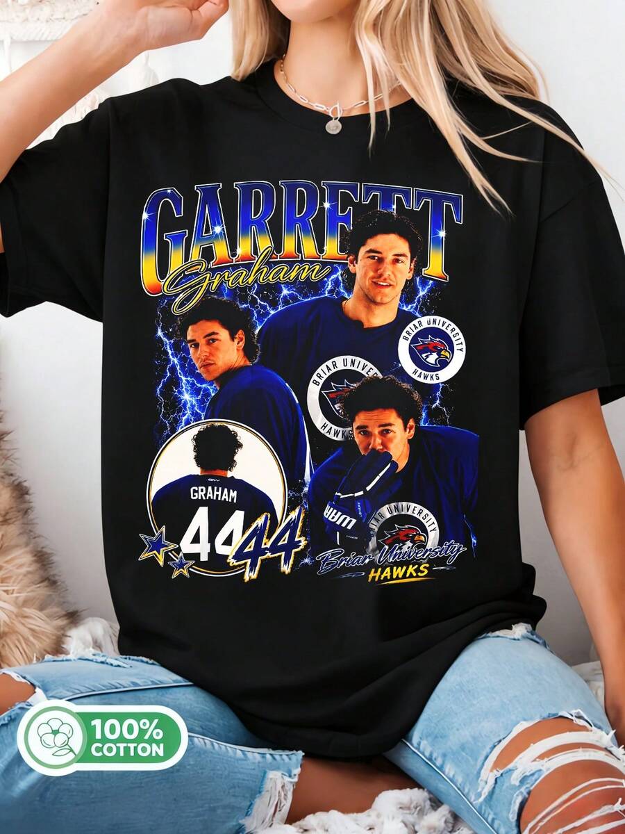 Camiseta pirata de los 90 de Garrett Graham de los Briar University Hawks, regalo para aficionados al hockey sobre hielo. - Negro - Ver 1