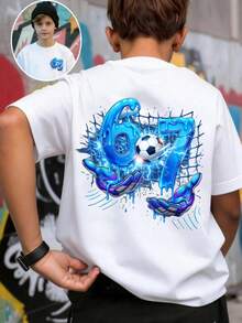 Streecool Kids' Casual And Creative T-Shirt With Digital, Cartoon, And Lightning Bolt Designs. Comfortable Short-Sleeved Basic T-Shirt For Spring, Summer, And Fall. Size 5T. - 咖啡棕 - 查看 1
