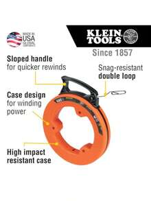 KLEIN TOOLS 56331 Guía jalacables de acero con carcasa optimizada para menor fricción Mango de agarre firme Guia para cable electrico Guia jalacables 0. 3 cm * 15 m Marcado con láser para precisión - NaranjaNegro - Ver 2