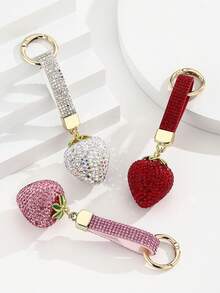 Hot-Selling New DIY Handmade Cute 3D Rhinestone Strawberry Keychain, 1pc Realistic Fruit Car Key Book Bag Charm, Mother's Day Gift, Girlfriend Gift, Bag Decoration Pendant, Holiday Creative Gift, Event Favor, Suitable For Daily Use - Multicolor - View 1