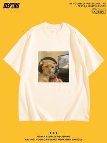 Round Neck T-Shirt With Creative And Fun Cartoon Design, Summer Fashion, Short Sleeve, Casual Style For Daily Outings - 酒紅色 - 查看 1