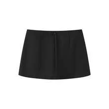 Women's Casual Black A-Line Skirt Pants, Button Detail Design, Short Polyester Non-Stretch Skirt, Suitable For Daily Wear - Black - View 7