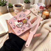 Sanrio 1/4件組 Hello Kitty 毛絨造型鏤空肋梳按摩氣墊梳，氣墊直髮梳鏡子套組，舒適好用，防靜電且不傷髮，實用護髮氣墊梳，適合情人節、生日禮物、旅行配件、化妝配件、節日派對、開學季、畢業季、浴室用品 - 卡通 - 查看 4
