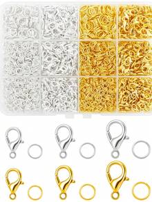 900pcs Lobster Clasp And Open Jump Ring Set - Gold Jewelry Clasps, Suitable For Necklaces, Bracelets, Keychains And DIY Jewelry Making - Multicolor - View 1