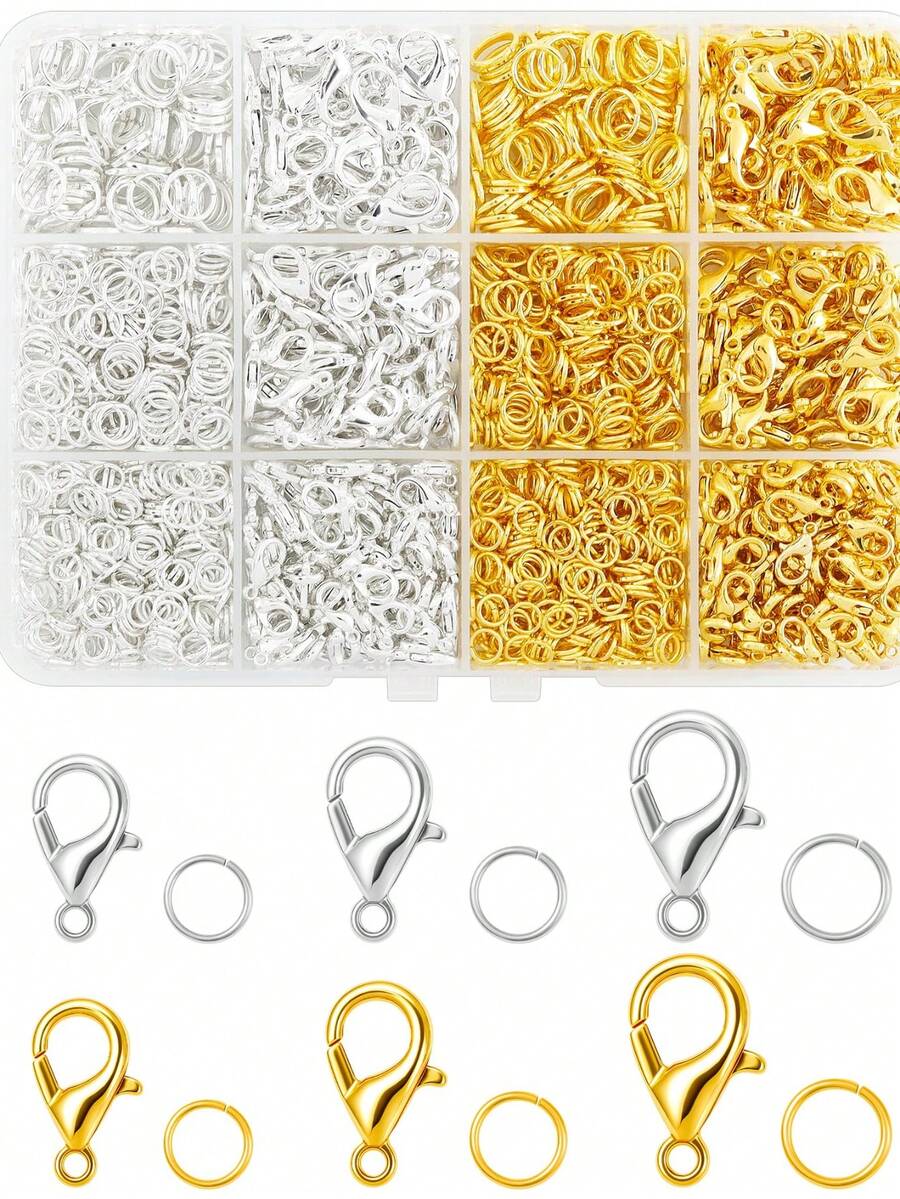 900pcs Lobster Clasp And Open Jump Ring Set - Gold Jewelry Clasps, Suitable For Necklaces, Bracelets, Keychains And DIY Jewelry Making - Multicolor - View 1