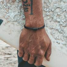 1件波西米亞衝浪手編織手鍊，手工編織精油擴香手鍊，可調節黑色原石手鍊 - 黑色 - 查看 6