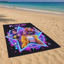 1 pieza Toalla de playa con estampado de grupo de chicas K-POP multicolor, material de microfibra, secado rápido, suave y absorbente, adecuada para baño, playa, piscina, gimnasio, toalla de baño versátil de uso múltiple - Negro - Ver 11