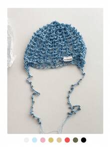 1pc Handmade Beaded Knit Hat, Women's Retro Hollow For Photo Shooting, Boho Chic Headwear, Pure Handmade Beaded Knit Hat, Women's Fashionable Retro , Hollow Out Beaded Tassel Headwrap, Summer Thin Breathable Face-Slimming Beanie - White Label Silver Beads Wide Pattern - View 9