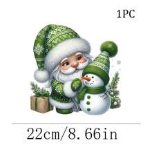 1/2/3件綠色雪花針織聖誕小矮人雪人熱轉印貼紙｜DIY熱轉印貼花，白色鬍鬚小矮人穿著綠色雪花針織裝，手插胡蘿蔔鼻子雪人，搭配禮物盒、松枝與飄落雪花，清新森系配色，適用於T恤、衛衣、童裝、帆布袋，清新療癒聖誕風 - 多色 - 查看 11