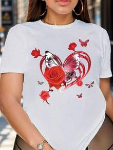 Camiseta de mujer de 180g de algodón puro con estampado de corazones, la tela es suave y transpirable, cómoda para ir de compras y salir, un artículo versátil imprescindible para tu guardarr - Negro - Ver 8