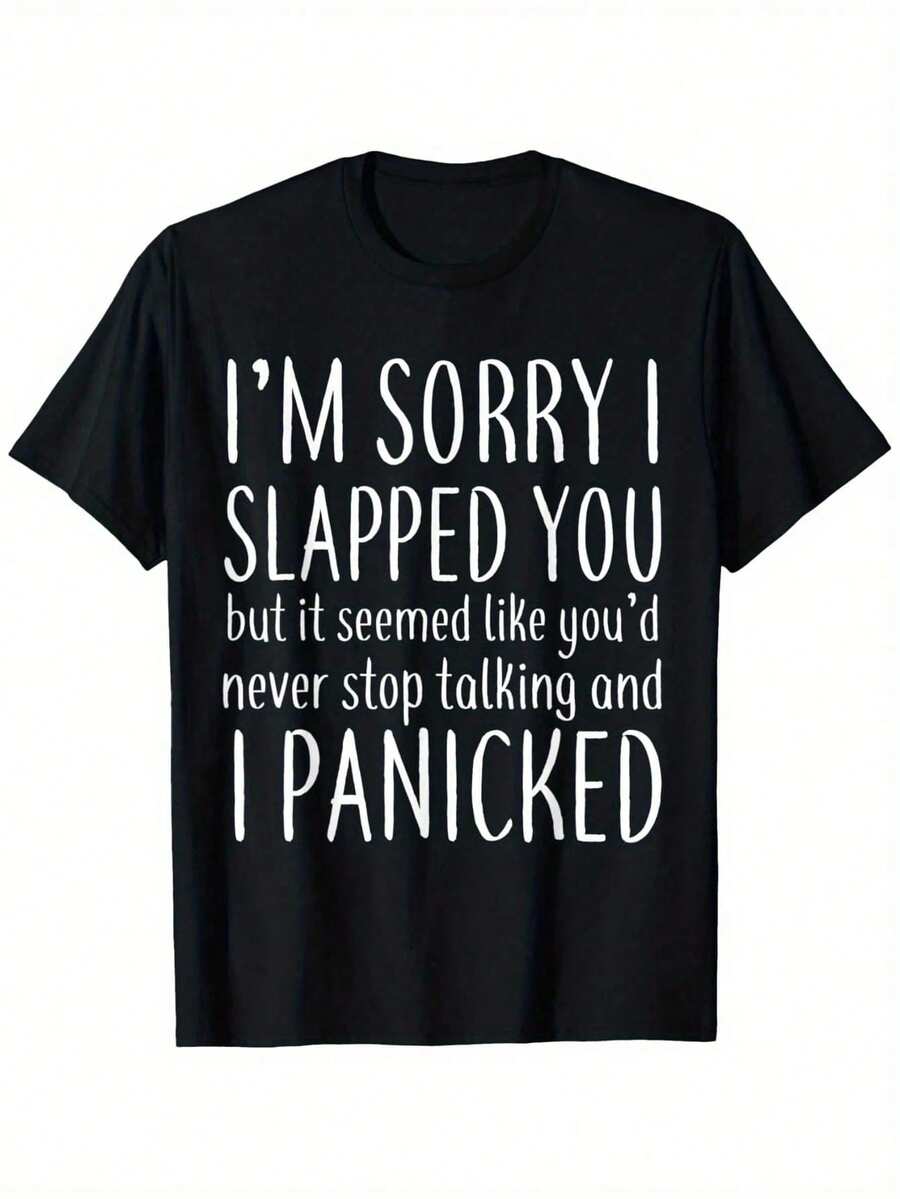 Top pickLocalMen's "I'm Sorry I Slapped You" Humor Graphic T-Shirt - 100% Cotton Black Casual Tee with Bold White Text, Regular Fit Short Sleeve, Machine Washable, Perfect Gift for Adults, E - Multicolor - Ver 1
