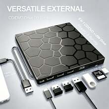محرك أقراص CD/DVD خارجي 8 في 1 USB 3.0، محرك أقراص DVD/CD محمول فائق النحافة مع موزع USB وقارئ بطاقة SD، محرك أقراص بصري قابل لإعادة الكتابة للكمبيوتر المحمول والكمبيوتر المكتبي، متوافق مع Windows 11/10/8/7 Linux - مشاهدة 7