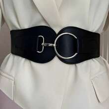 Women Elastic Vintage Buckle Wide Belt, Black - Black - View 13