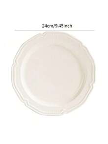Haus Hana 1pc Ins Chic Embossed Ceramic Plate, 8-Inch Steak Plate/10-Inch Pasta Plate/10-Inch Fine Dining Dessert Plate, Lightweight Elegant Cream White Dinnerware Christmas Gift - Beige - View 6