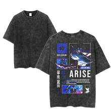Camiseta Gráfica Solo Leveling Sun Jin Woo Arise, Arte Manga con Tonos Azules, Diseño de Cazador, Ropa de Anime de Fantasía, Ropa Urbana Unisex - Negro - Ver 1