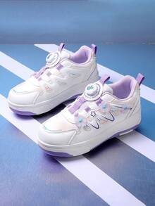 Girls' 4-Wheel Roller Shoes, New Children's Roller Skate Sneakers, All-Season Mesh Upper Lightweight Durable Roller Shoes, Fashionable Hook And Loop Adjustable Dual-Wheel Hidden Roller Shoes, Removable Wheels, 2-In-1 Roller Skate Shoes, Inline Skate Shoes, Sports Shoes With Wheels For Teenagers - Violet Purple - View 7