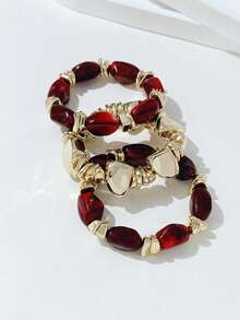 Juego de pulseras de cuentas acrílicas gruesas de estilo boho vintage, pulseras con dijes de pepita de oro para mujeres y parejas, de lujo y alta gama para fiestas y uso diario. - Multicolor I - Ver 7
