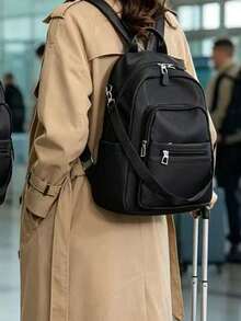 Mochila de gran capacidad para mujeres, bolso clásico de unicolor para damas - Negro 4 - Ver 2
