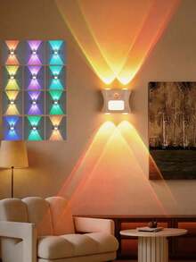 1 pieza Luz de pared LED, Luz con sensor de movimiento, Luz decorativa con degradado RGB, Luz nocturna regulable, Modo de sensor de Body humano + Control remoto de doble control, Adecuada para entrada, escaleras, pasillo, mesita de noche, escritorio y armario, Perfecta para diversas decoraciones de ambiente. (Capacidad de batería 1200 MAh) - Lámpara de pared RGB - Máx. - Ver 8