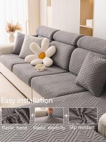1pc Elastic Sofa Cover, Non-Slip Full Wrap Sofa Seat Cover, All-Season Universal Sofa Cushion Cover, Thickened Fabric Sofa Cover, Machine Washable, Dust-Proof, Dirt-Resistant, Home Decor, Pet-Friendly Protective Cover, Dark Gray Fresh Room Decor, Adjustable Corner Sofa Cover Suitable For Bedroom, Office, Living Room, Combination And L-Shaped Sofa And 1234 Seat Covers - Dark Grey - View 8