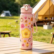 1pc 750ml Cartoon Animal Pattern Printed Summer Water Bottle With Straw Cup, Suitable For Sports, Outdoor, Home, Office, School, Portable And Perfect For Gifting - Multicolor - View 3