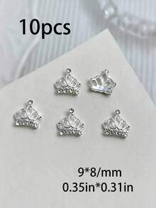 10件金屬水鑽皇冠美甲裝飾，閃亮美甲配件，美甲用品美甲飾品 - 銀色 - 查看 5