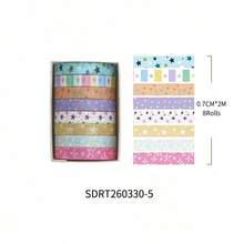 8 rollos de cinta washi con lunares, corazones y flores, cinta decorativa rasgable a mano, perfecta para collages de diarios manuales, envolver regalos, hacer tarjetas y scrapbooking - Multicolor - Ver 15