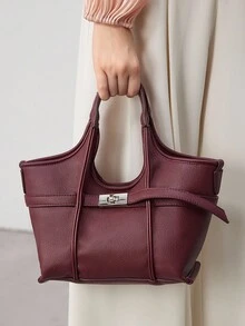 Bolso de mano de cuero PU suave al tacto, diseño ligero, ideal para ir de compras, citas o viajes de fin de semana. - Burdeos - Ver 2