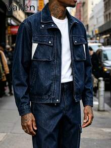 Men's Denim Suit. Made Of Thickened Fabric, With Pockets, Suitable For Everyday Wear. | Men's Denim Suit | Street Style - Black - View 3