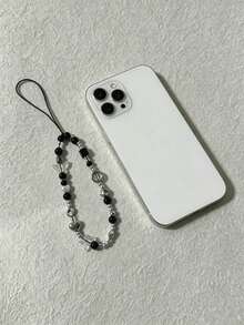 1pc Black Silver Transparent Butterfly Heart Beaded Phone Chain Minimalist Cool Tone Y2K Sweet & Cool Anti-Loss Lanyard (Due To Shooting Angle And Magnification, Actual Size May Slightly Differ From Photo) Phone Charm Holiday Gift Card Holder Charm - Multicolor - View 7