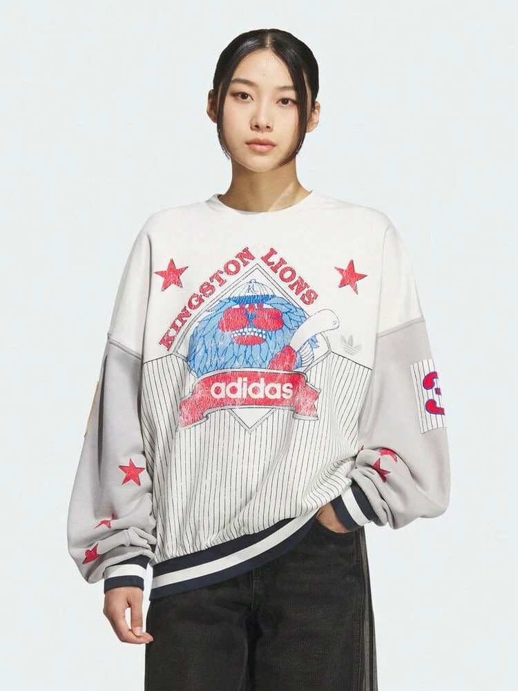 Adidas Originals Sweatshirt Rajut Pria BASEBALL CREW Tanpa Tudung KG3146 - Grey - View 1