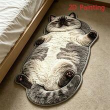 Velvet Flocked Bottom Cute Siamese Cat Shaped Rug, Creative Lying Down Bedroom Bedside Carpet, Adorable Healing Slouchy Home Entryway Rug, Suitable For Doorway, Hallway, Bathroom, Balcony, Indoor Decor - Siamese Cat - View 4