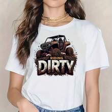 T-shirt estive vintage con la stampa "RIDING DIRTY", t-shirt estive da donna in cotone - Bianco - Visualizzare 1