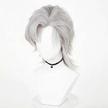 Anime Game Cosplay Grey Synthetic Wig Short Straight Men Fluffy Heat Resistant Wig For Daily Party - Light Grey - View 5