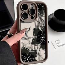 Ink Flower Case Suitable For Apple 15 Pro Max,  16 New Model, 14 Premium, 13 European And American Style, 1217 - 金剛砂-咖啡色-水墨花(superb) - 查看 1