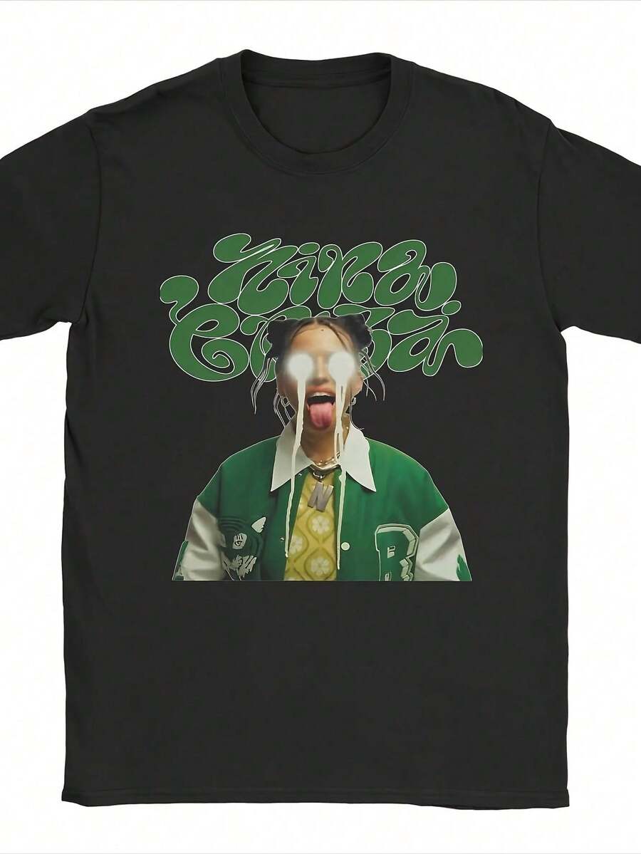 Camiseta Wo Graphic Printing de la cantante alemana Nina Chuba, de . - Negro - Ver 1