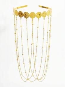 1pc Gold Positioning Bead Chain Tassel Coin Pendant Women's Hair Accessory Jewelry Headband Bridal Wedding Jewelry Head Chain (Random Number Of Positioning Beads On Chain) - Gold - View 2