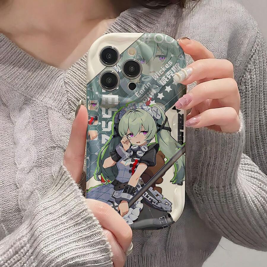 Funda para teléfono: Funda para teléfono Corins de chica con pelo verde y coletas gemelas, compatible con 17 16 16e 15 14 13 12 11 Pro X XR XSMAX 8 Plus, cubierta suave con ondas 3D - Colores mezclados - Ver 1