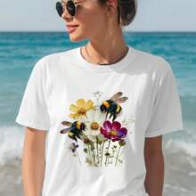 Camiseta 2026Bumble Bee Wildflower, Camiseta Cottagecore Bee, Camiseta Pollinator Garden, Camiseta Botanical Flower, Regalo para amantes de la naturaleza, Top de abejas y flores.Bonita camiC - Blanco - Ver 1