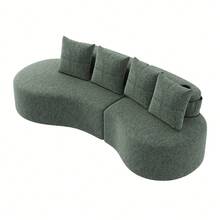 Linen Sofa With 4 Cushions, High Density Foam + Springs, Cup Holder & Side Pockets – Unique Design, - 綠色四座 - 查看 8
