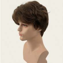 Men Dark Brown Layered Short Wig Natural Fluffy Wavy Hair Realistic Breathable Wigs For Daily Dating Party Cosplay - Brown - View 3