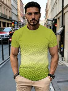 Camiseta de manga corta para hombre en verde degradado - Camiseta ligera y transpirable de poliéster con cuello redondo y mezcla degradada ombre, adecuada para ropa de calle, estilo urbano, - Negro - Ver 1