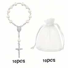 5 Sets/10 Sets Taufe Gastgeschenk Set, Acryl Rosenkranz, Kunstperle, mit Organza Beutel und Kreuz Taufe Gastgeschenk Box - Mehrfarbig - Übersicht 8