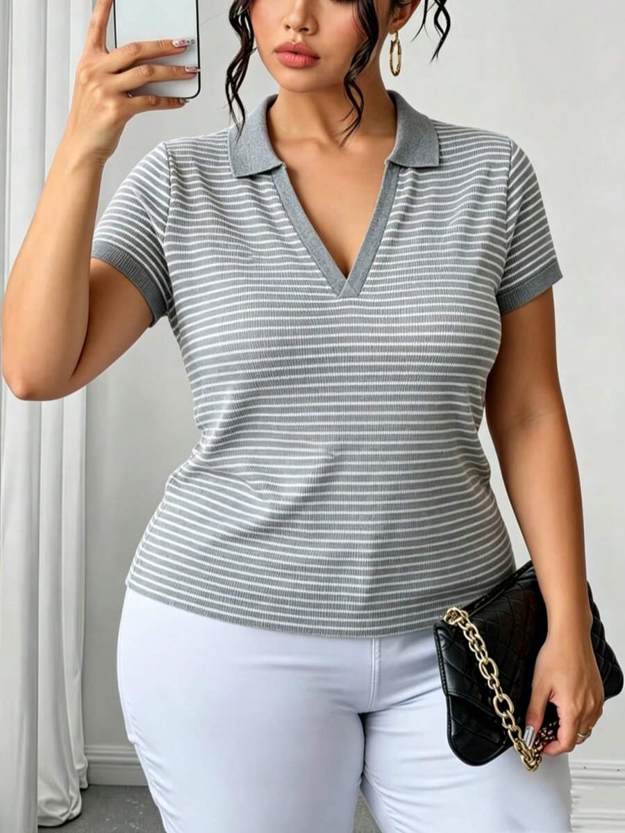 Plus Size Knit Tops - Grey - View 1