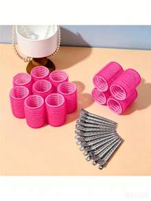 24 piezas de rulos grandes para el cabello con clips, rulos autoadherentes adecuados para cabello largo, medio, corto y flequillo, rulos DIY (incluye 12 rulos grandes + 12 clips), productos y accesorios para peinado, adecuados para uso en salón - Multicolor - Ver 1