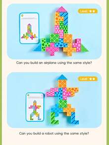 A 30-Piece Set Including 24 Building Blocks, 6 Cards And A Storage Bag. This Montessori-Style Building Block Puzzle Toy Is Designed To Promote Color Recognition, Logical Thinking And Matching Game Skills. It Is Suitable For Early Childhood Education, As A Birthday Gift And As A Back-To-School Toy - Multicolor - View 6